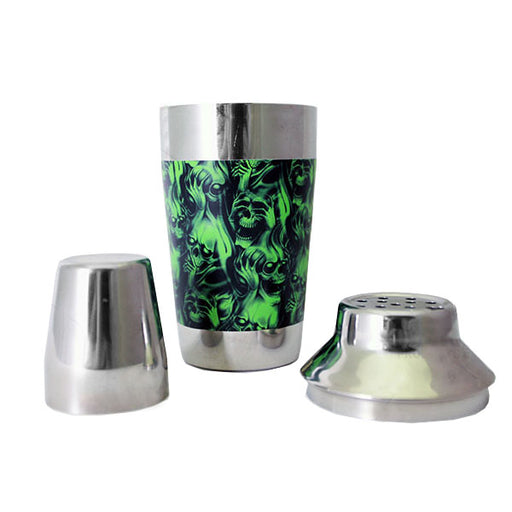 Designer 16oz. Cocktail Shaker - 3 Piece - Green Evil Skulls
