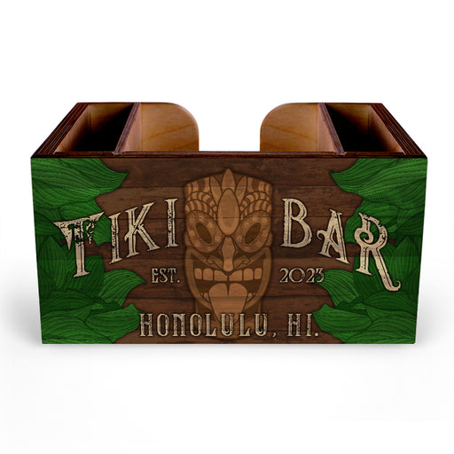 Customizable Wooden Bar Caddy - Tiki Leaves