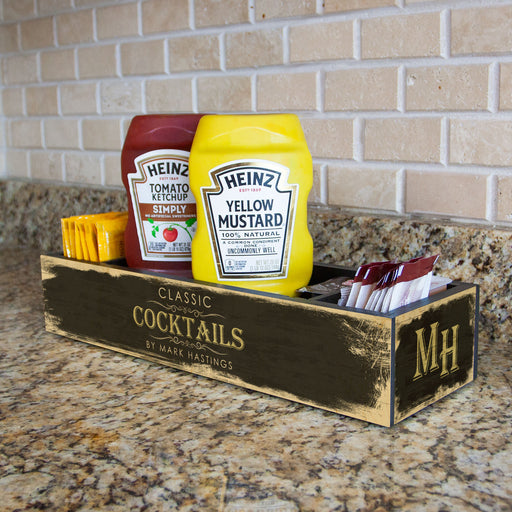 Custom Wooden Condiment Caddy - Classic Cocktails