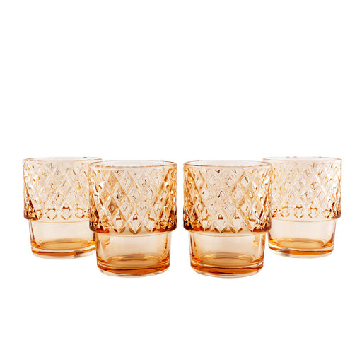 BarConic® Stackable Pineapple Glasses - Diamond Pattern  - Set of 4