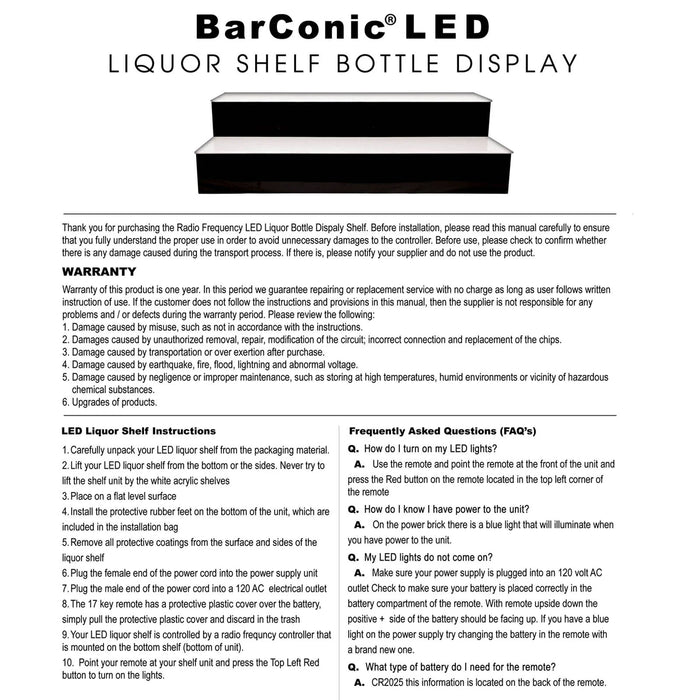 BarConic® LED Liquor Bottle Display Shelf - 4 Tier (Step) - White - Multi-Colored Lights - Warranty