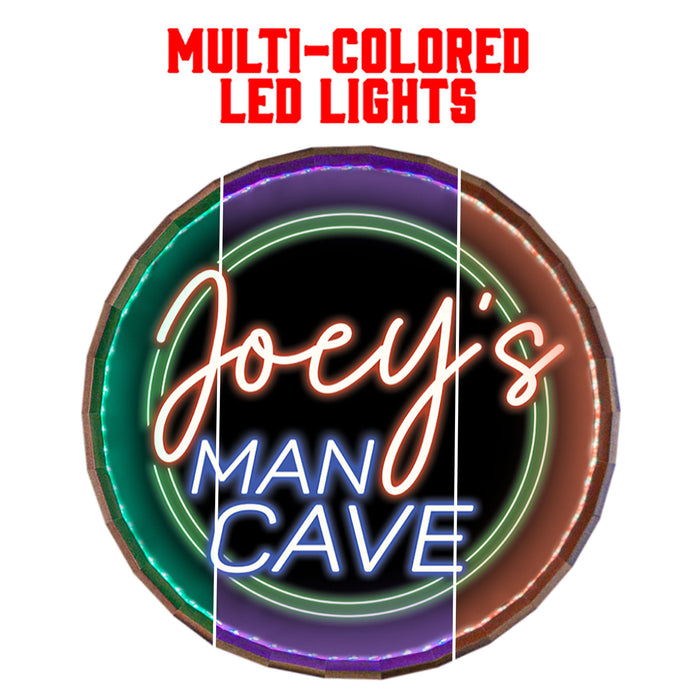 Custom LED Wood Barrel Top Sign - Man Cave