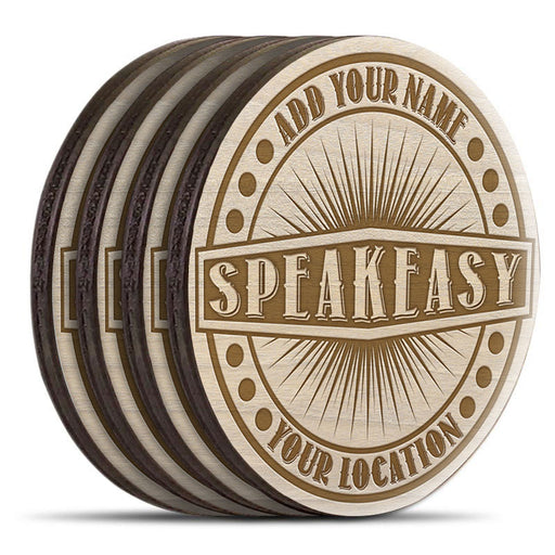 Wooden Round Coasters - Customizable Engraved - Speakeasy Theme - Set of 4