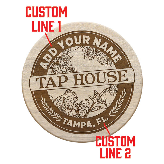 Wooden Round Coasters - Customizable Engraved - Tap House Theme - Set of 4
