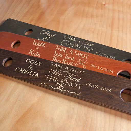 Custom Laser Engraved 2 Person Wood Shot Ski - Take A Shot, We Tied The Knot