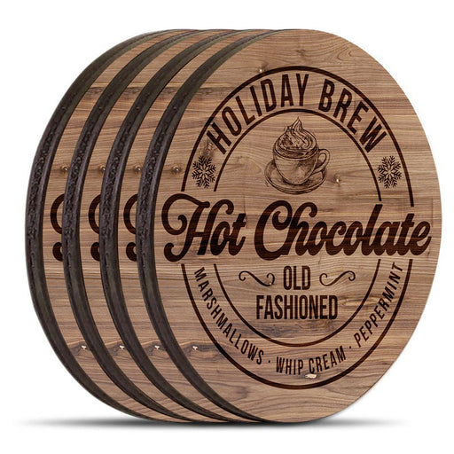 Wooden Round Coasters - Hot Chocolate - Set of 4
