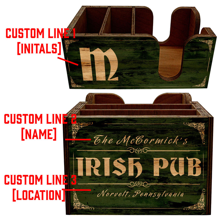 Customizable Bar Top Napkin Caddy - Irish Pub