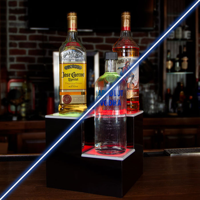 BarConic® LED Liquor Bottle Display Shelf - 2 Tier Inner Corner - Multi-Colored Lights