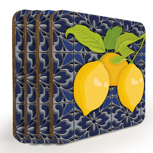 Wooden Coasters - Lemon Tiles - Set of 4 w/ Coaster Caddy