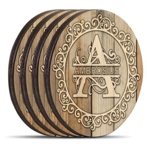 Wooden Round Coasters - Customizable - WHITE WOOD With Decorative Design  