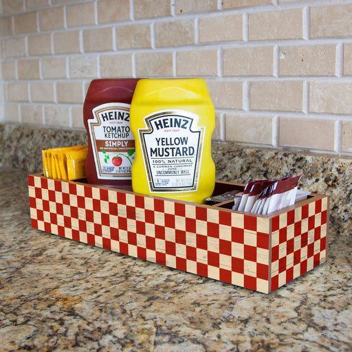 Wooden Condiment Caddy - Red Checkerboard