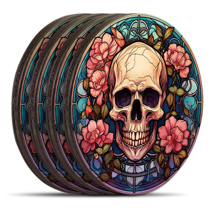 Wooden Round Coasters - Multiple Stained Glass Skulls Design 5