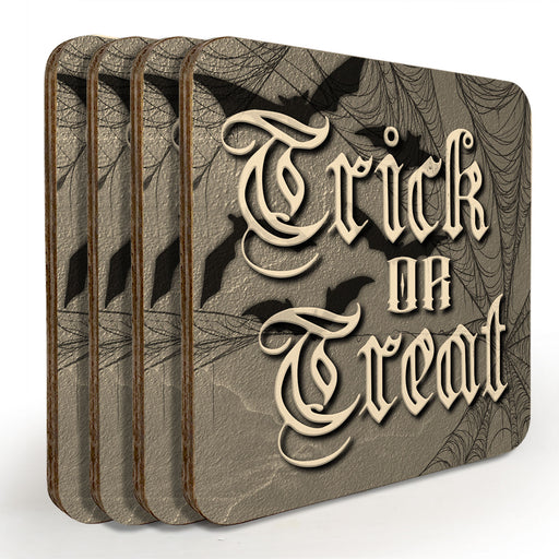 Wooden Coasters - Trick or Treat - Set of 4 w/ Coaster Caddy