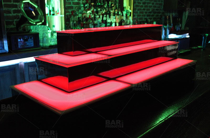 BarConic® LED Liquor Bottle Display Shelf - Outside Corner - 3 Steps - Black