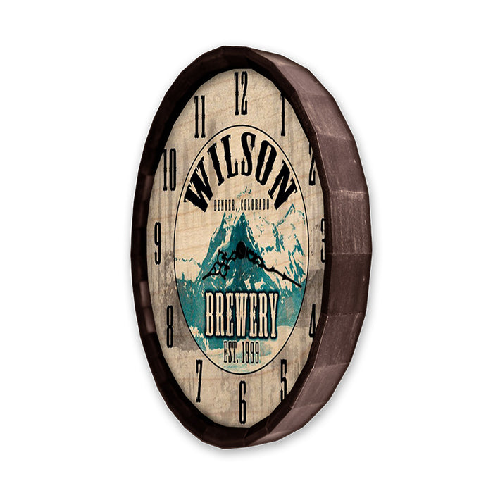 Custom Wood Barrel Top Clock - Brewery