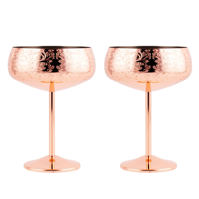 Copper Etched Coupe Glass - Set of 2 - 14 ounce