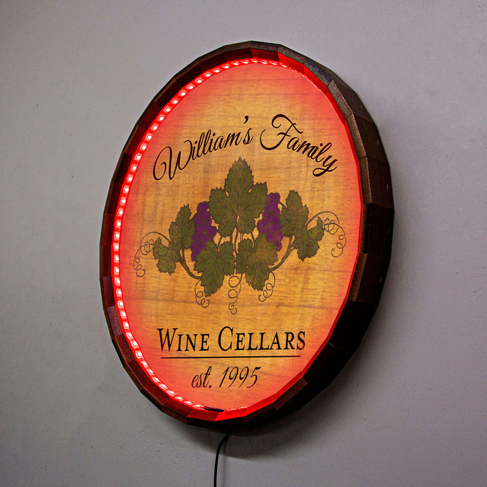 Custom LED Wood Barrel Top Sign - Wine Cellar