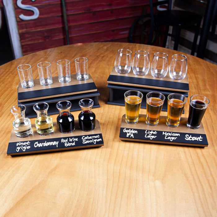 Beer and Wine Flight with Walnut Finish and Chalk Strip