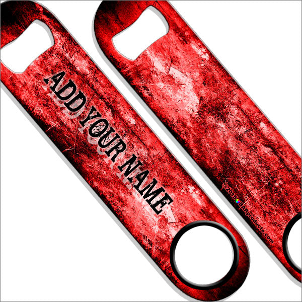 "ADD YOUR NAME" SPEED Bottle Opener – Grunge – Several Color Options - Red
