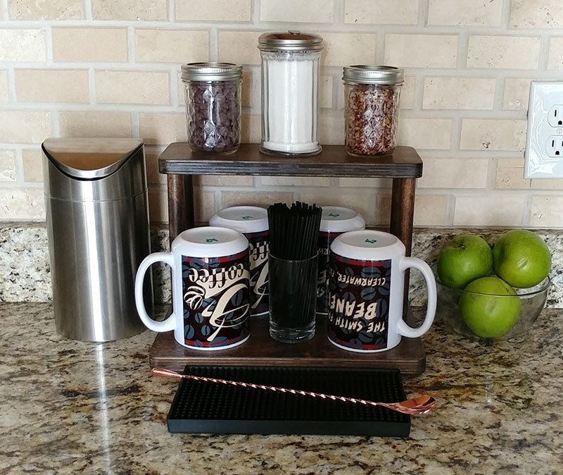 Counter Caddies™ Barista Straight Shelf - Walnut-Stained Finish - 12" - Coffee Mugs