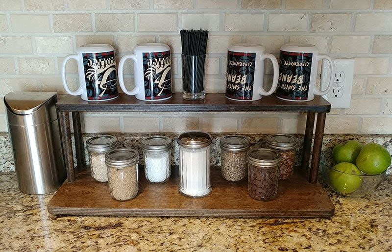 Counter Caddies™ Barista Straight Shelf - Walnut-Stained Finish - Coffee Supplies