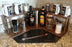 Counter Caddies™ - Walnut-Stained Corner Shelf - Barista Style w/ Trash Can Inset - coffee mugs condiments supplies