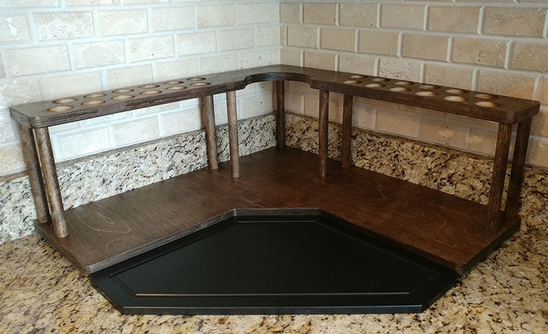 Counter Caddies™ - Walnut-Stained Corner Shelf - Barista Style w/ K-CUP Holes & Trash Can Inset - cutting board