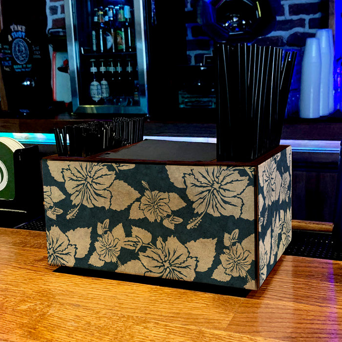 Wooden Bar Caddy - Rustic Hibiscus - Blue