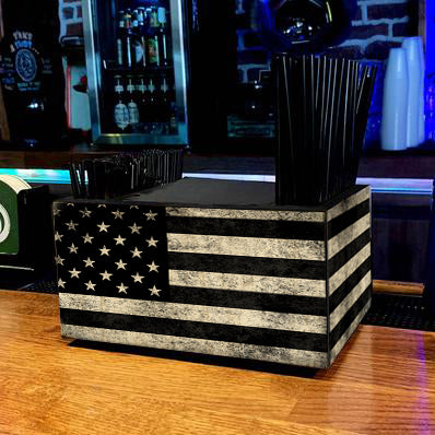 Wooden Bar Caddy - Black American Flag
