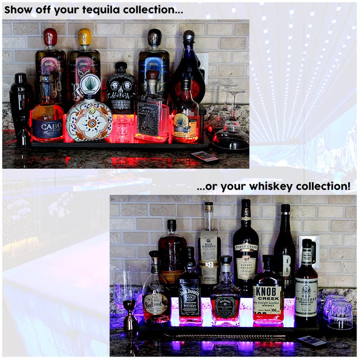 LED Counter Caddies™ - Black Straight Shelf - Liquor/Wine Bottle Display - tequila whiskey collection
