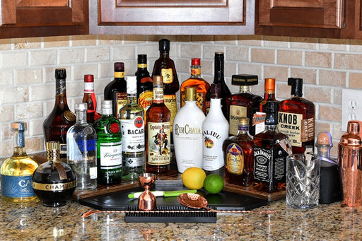 Counter Caddies™ - "LIQUOR" Themed Artwork - Corner Shelf - bottles alcohol spirits bartending tools supplies