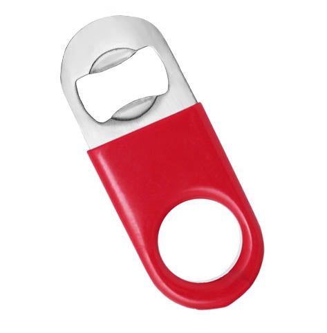 Mini Bottle Opener / Bar Key - Red Vinyl Rubber Grip