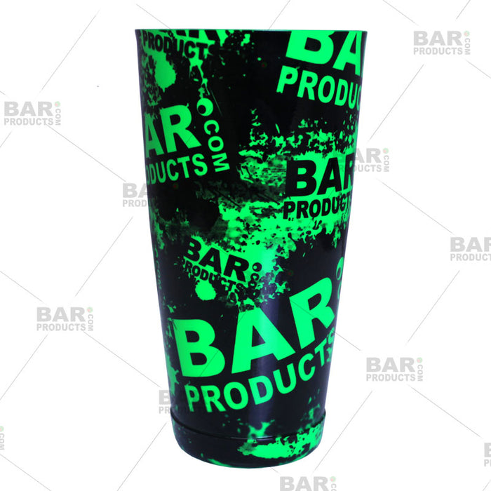 Cocktail Shaker Tin - Printed Designer Series - 28oz weighted - NEON Green Grungy BPC Logo