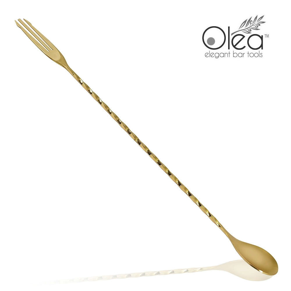 Olea™ Gold Plated Bar Spoon - Trident Fork Tip - 30cm Length