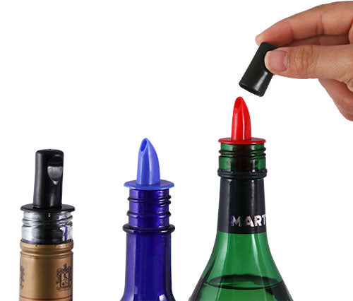 Liquor Pourers - Plastic w/ Dust Cap - Packs of 12 - Color Options