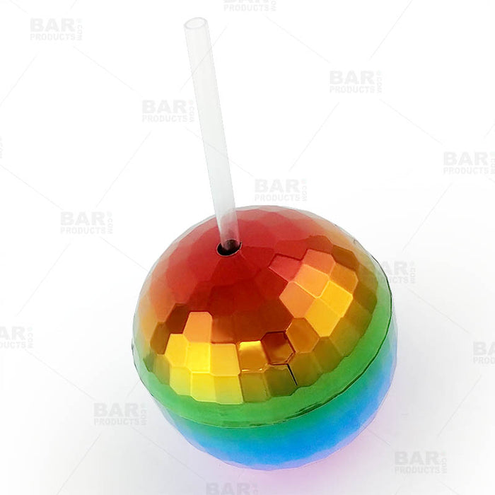 Rainbow Disco Ball  Novelty Cup - Plastic with Straw and Lid - 16 ounce