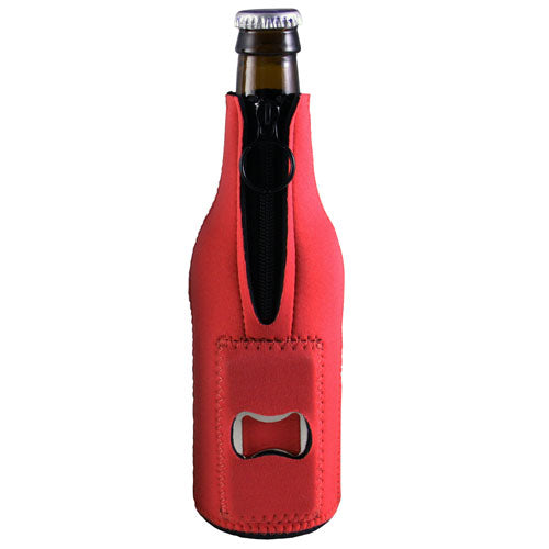 Neoprene Bottle Cooler w/ Bottle Opener - Red