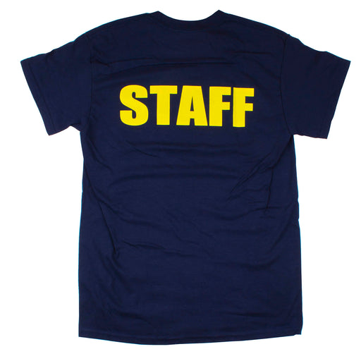 Staff T-Shirt - Printed on Front and Back - Navy Blue/Yellow