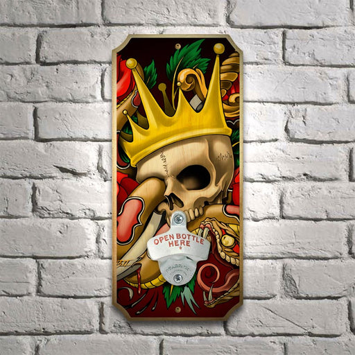The King Tattoo - Wood Plaque Wall Mounted Bottle Opener