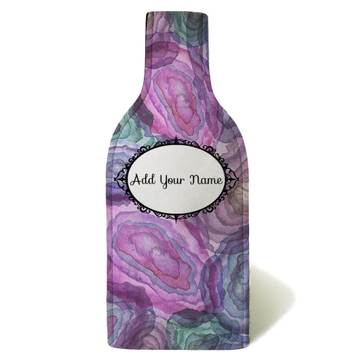ADD YOUR NAME - Wine Bottle Cooler with Strap -  Blue/Pink Watercolor