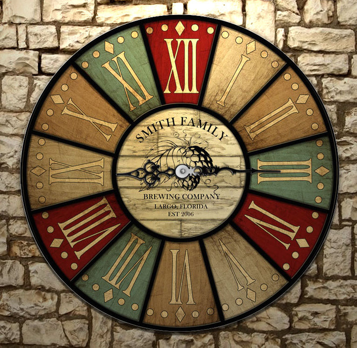 CUSTOMIZE - Rustic Wooden Clock - Brewing Company - Multiple Sizes