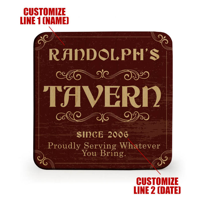 Wooden Square Coasters - Customizable - Tavern Theme - Set of 4