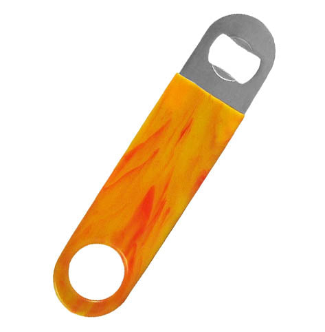 Speed Bottle Opener / Bar Key - Yellow & Red Swirl Vinyl Rubber Grip