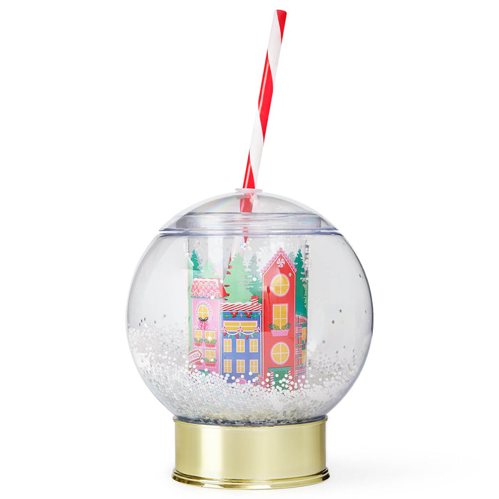 Winter Village Confetti Snow Globe Cup W/Lid & Straw - 14oz