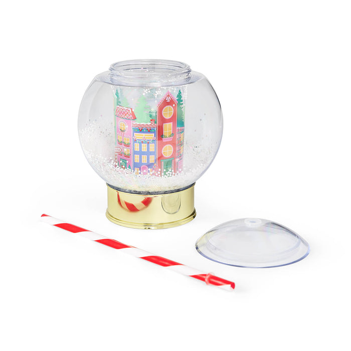 Winter Village Confetti Snow Globe Cup W/Lid & Straw - 14oz