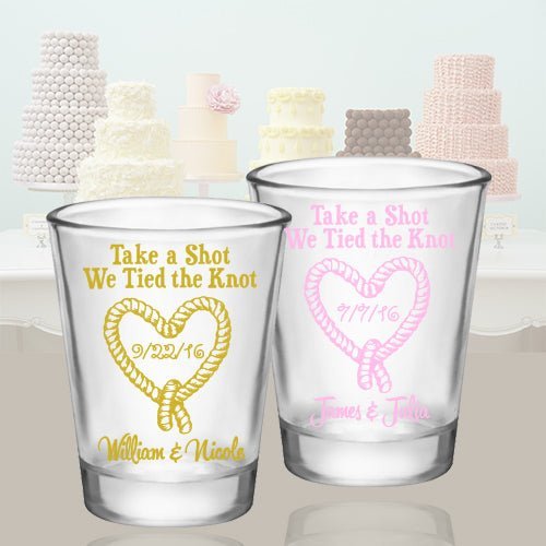CUSTOMIZABLE - 1.75oz Clear Shot Glass - Tied the Knot - 12 Count