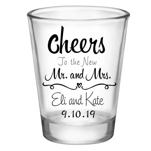CUSTOMIZABLE - 1.75oz Clear Wedding Shot Glass - Cheers - 12 Count