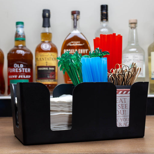 6 Compartment Plastic Napkin Caddy - Black