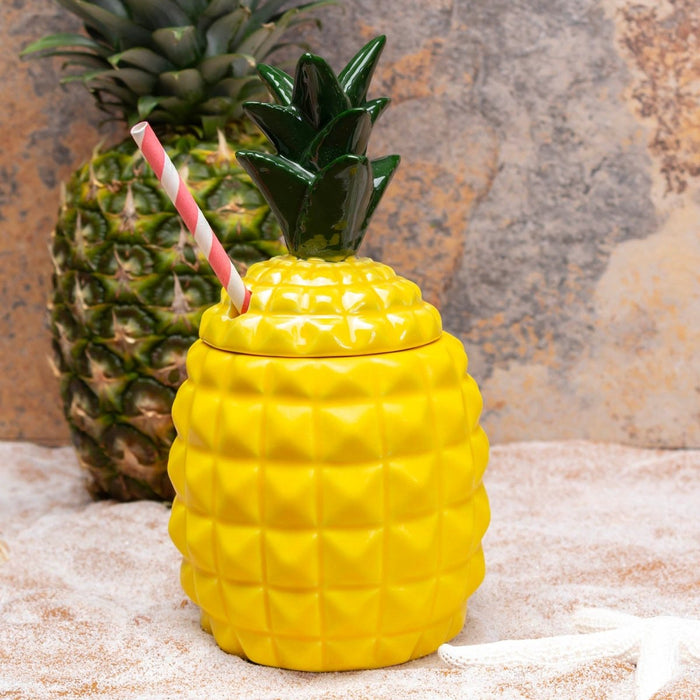 BarConic® Tiki Drinkware Ceramic Pineapple with Lid 20 ounce