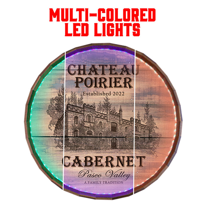 Custom LED Wood Barrel Top Sign - Chateau Design